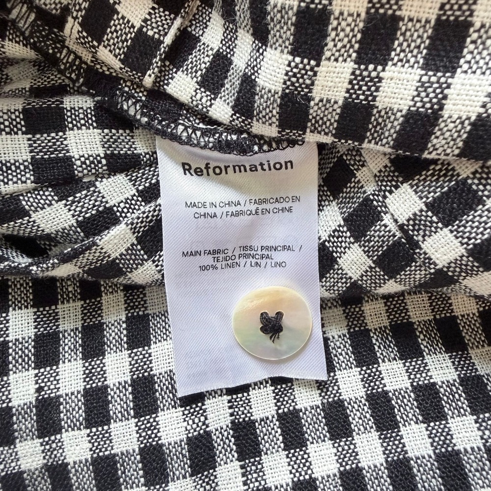 Reformation Gingham Linen Shorts Black White Button Fly Summer Beach Womens sz12 - Picture 6 of 8